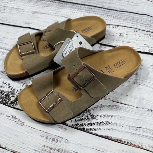 Birkenstock Shoes - Birkenstock Arizona Taupe Size 8-8.5 (39) Grey/Green Soft Footbed